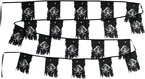 Flaglink Juego de 20 banderas en el pecho del hombre muerto, longitud de 30 pies, diseño de calavera con huesos de calavera Jolly Roger Crossbone