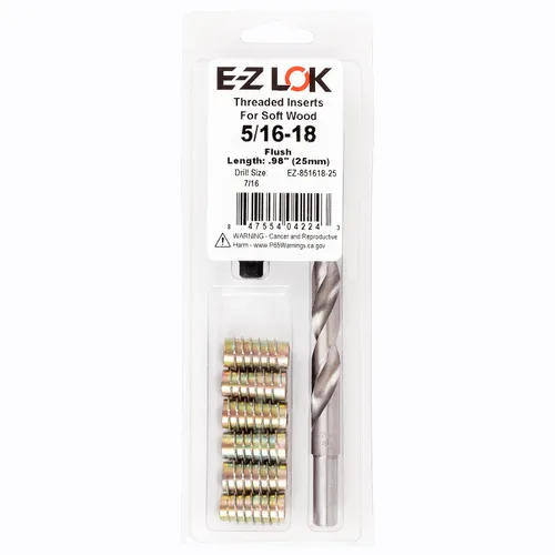 Kit de reparación de rosca hexagonal E-Z para insertos roscados embutidos de madera blanda 5/16-18 x 25mm, taladro, herramienta de instalación
