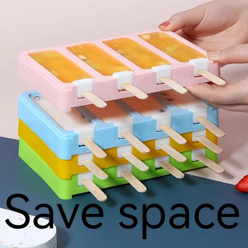 Miniatura 4 de Juego de 4 moldes para hacer paletas de helados, moldes para hacer helados, accesorios de cocina, fácil liberación, leche materna, reutilizable, sin
