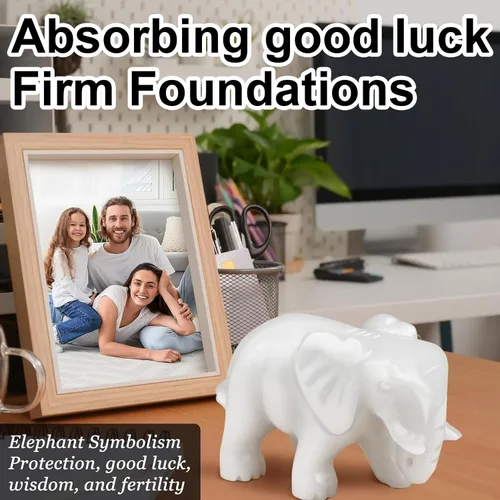 Miniatura 4 de gemshan Figura de animal de estatua de elefante de jade, estatua de jade blanco grande de 2.7 pulgadas para buena suerte, Feng Shui, riqueza