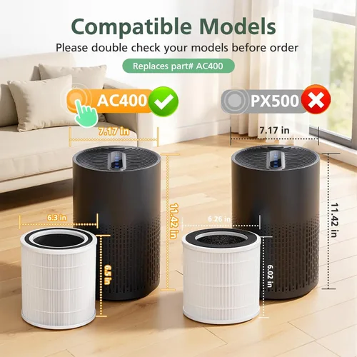 Miniatura 2 de Paquete de 2 filtros de repuesto para purificadores de aire AC400 Purivortex AC400, tecnología HEPA 3 en 1 de alta eficiencia, color blanco