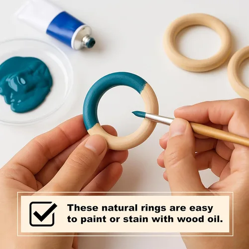 Miniatura 6 de Mandala Crafts Suministros de anillos de macramé de madera de 1.575 pulgadas, 70 círculos de madera natural sin terminar para la fabricación de joyas