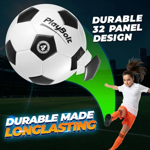 Miniatura 4 de PlayBolt Soccer Ball Size 4 with Pump - Black & White Training Practice & Match Ball for Kids, Youth and Adults (Pack of 1 or 4)