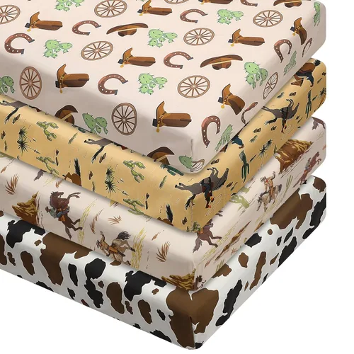 VitalCozy Juego de sábanas para cuna de vaquero occidental, 4 piezas, ropa de cama para recién nacidos, para guardería, bebés, regalos de bebé, para