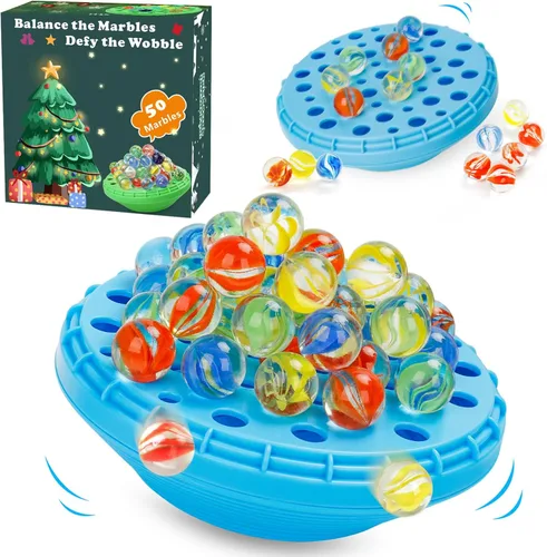 Juego de equilibrio de canicas, 50 canicas coloridas con almacenamiento integrado, divertido desafío familiar para 1-4 jugadores, juguete educativo