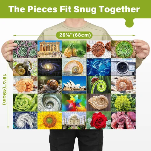 Miniatura 2 de BenBen Rompecabezas de 1000 piezas para adultos, 25 espirales de Fibonacci en la naturaleza, rompecabezas con letras en la parte posterior