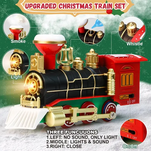 Miniatura 2 de Juego de tren de Navidad – Juguetes de tren colgante alrededor/debajo del árbol de Navidad con humo, silbato (encender/apagar) y luces, decoración