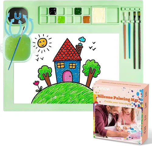 Miniatura 10 de Tapete de Pintura de Silicona, Tapete de Arte con Taza, Herramienta Limpiadora de Pinceles de Pintura Artesanal, para Artistas Niños, Regalo de Rosa