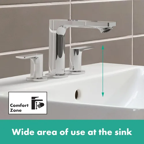 Miniatura 3 de Hansgrohe Rebris E 72532001 - Grifo de lavabo de baño contemporáneo con 2 manijas y 3 agujeros y 5 pulgadas de alto, cromado, 72532001