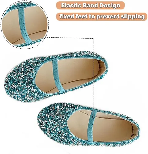 Miniatura 2 de YIBLBOX Girls Dress Shoes Mary Jane Flats Princess Dresses for Girls Ballet Flats Glitter Shoes Flower Girls Shoes