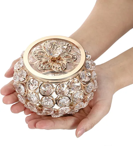 Miniatura 7 de Hipiwe Joyero de cristal con tapa de cristal pequeño organizador de baratijas con espejo caja del tesoro soporte para anillos aretes caja