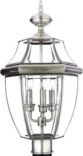 Miniatura 7 de Quoizel Newbury - Farol de poste para exteriores, poste de lámpara de campo francés de peltre de 23 pulgadas, 3 luces, poste exterior para patio