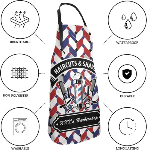 Miniatura 4 de Delantal de barbería personalizado para hombres y mujeres, delantal de peluquería con texto personalizado con bolsillos, delantal personalizado