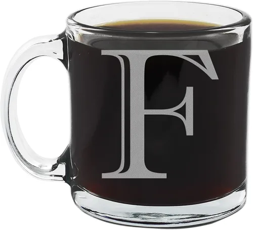 Miniatura 30 de Spotted Dog Company Taza de café de vidrio transparente con monograma grabado de 12 onzas (letra A), regalos de café personalizados de la A a la Z