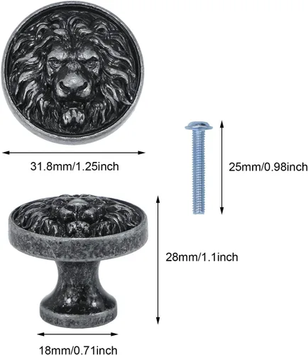 Miniatura 2 de Pomos de gabinete con cabeza de león antiguos, pomos de animales dorados, pomos de cajones y tiradores de un solo agujero para manijas de armario
