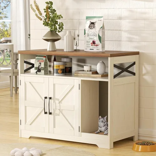 Miniatura 9 de Halitaa - Caja de arena para gatos oculta, mueble con almohadilla para rasguñar, casa de campo para gatos con mesa de baño, negra