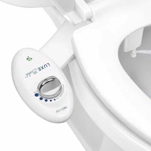 Bidé mecánico Neo 110 de Luxe Bidet, no eléctrico, de agua fresca, se agrega al excusado, con fuertes válvulas de grifo y mangueras metálicas., Neo