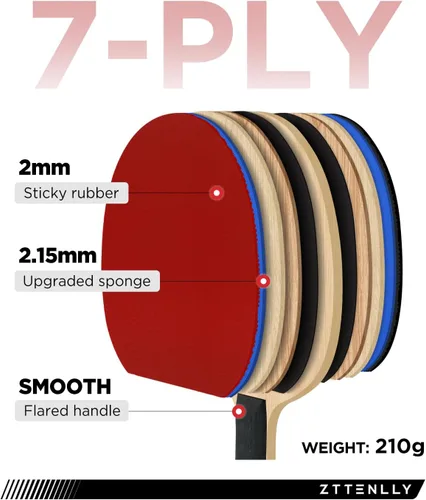 Miniatura 5 de Pala de ping pong con tecnología de carbono Serie de rendimiento, hoja de la más alta calidad de 7 capas, velocidad experta/borde/equilibrio