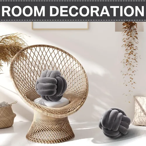 Miniatura 6 de Namalu 2 piezas de almohadas de bola de nudo, almohadas de felpa redondas estéticas, almohadas de cojín suaves para aliviar el estrés, lindas Gris