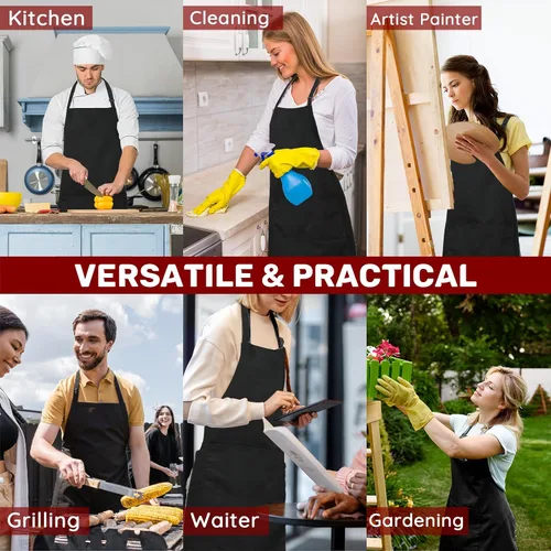 Miniatura 7 de 2 delantales de chef de talla grande, delantal profesional unisex con 2 bolsillos para cocinar, trabajar, hornear (tamaño más grande)