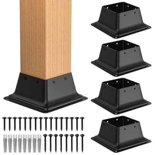 Miniatura 10 de FMhotu 4x4 Base de poste 2 piezas, soporte de poste de acero recubierto en polvo resistente de 3.6"x3.6" interno, adecuado para poste de madera