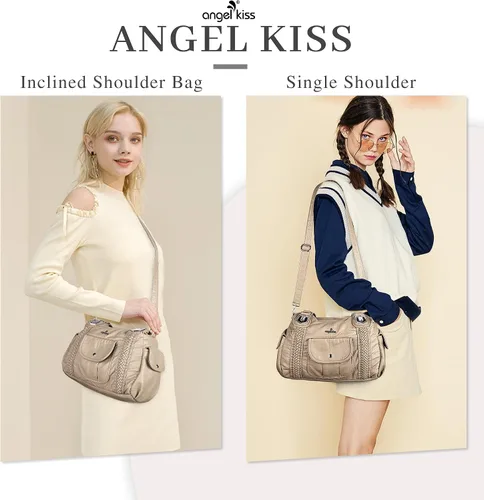 Miniatura 7 de Angelkiss - Bolsos y bolsos de mano para mujer, de cuero vegano lavado, bolso cruzado de hombro