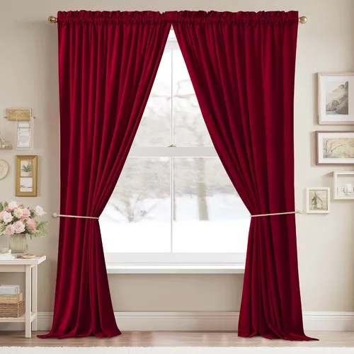 Miniatura 2 de StangH - Cortinas de terciopelo rojo navideño de 96 pulgadas: paneles de ventana grandes resistentes para oscurecer la habitación y mejorar