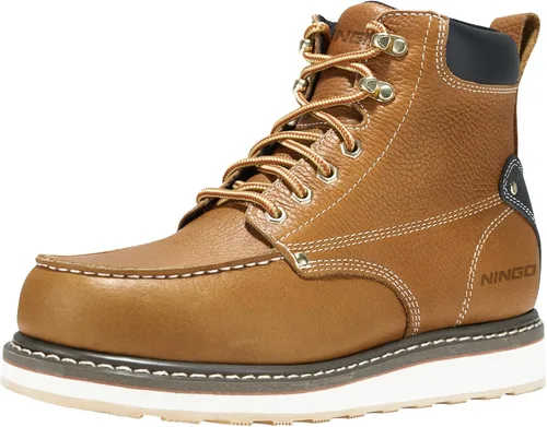 Miniatura 16 de HISEA NINGO Botas de trabajo para hombre, botas de acero y punta suave, 6 pulgadas, resistentes al agua, antideslizantes, zapatos de trabajo