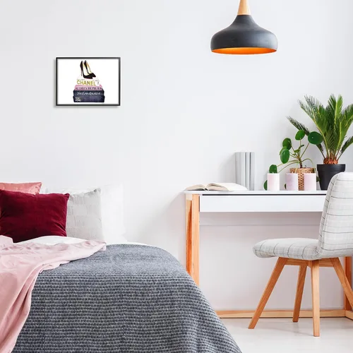 Miniatura 2 de Stupell Industries Glam Fashion - Juego de libros de tacón negro enmarcado con textura giclée, fabricado con orgullo en Estados Unidos