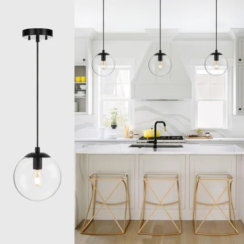 Miniatura 2 de XiNBEi Lighting - Lámpara colgante de globo de 8 pulgadas con latón satinado de vidrio transparente Mid Century Modern, Adjustable, Round Hanging
