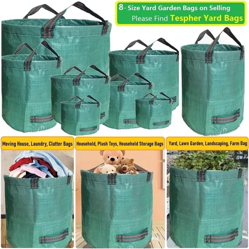 Miniatura 3 de Paquete de 2 bolsas profesionales de jardín de 137 galones, grandes (D34, H34 pulgadas) con guantes de jardinería, bolsa de hojas grandes, residuos