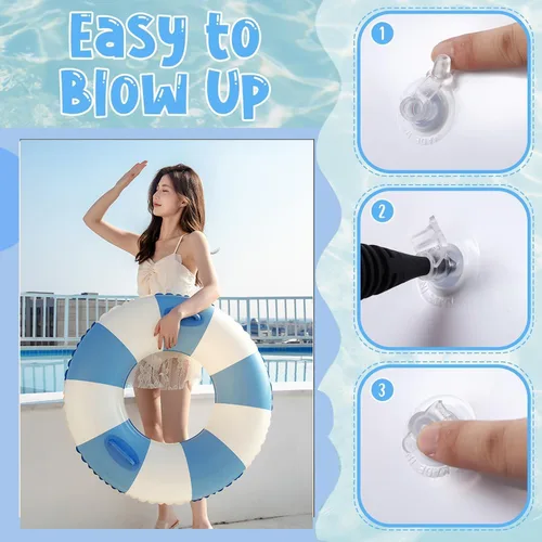 Miniatura 8 de Flotadores inflables de piscina para adultos, paquete de 2 flotadores a rayas, tubos de piscina, anillos de natación con asas, flotador inflable