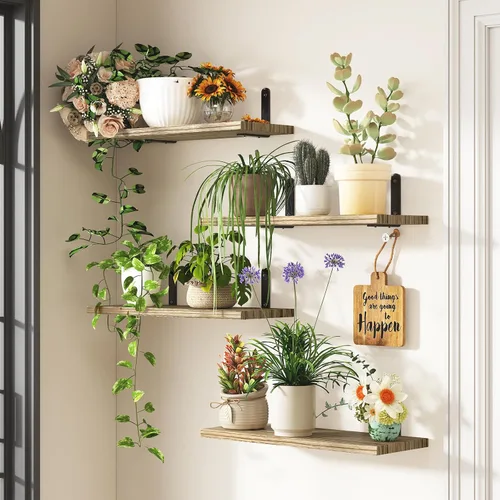 Miniatura 5 de Fixwal Estantes flotantes de pared para decoración de habitación, 4 juegos de estantes flotantes para almacenamiento en la pared, estante de madera