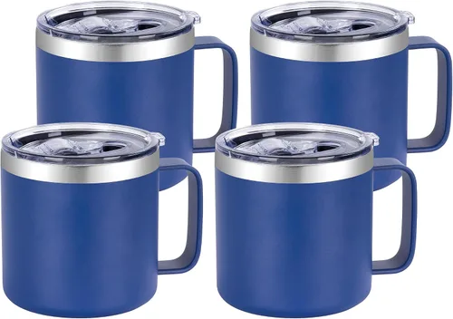 Miniatura 12 de VEGOND Taza de café aislada de 14 onzas con asa, taza de café de viaje de acero inoxidable con tapa, taza de café de metal al vacío de doble pared