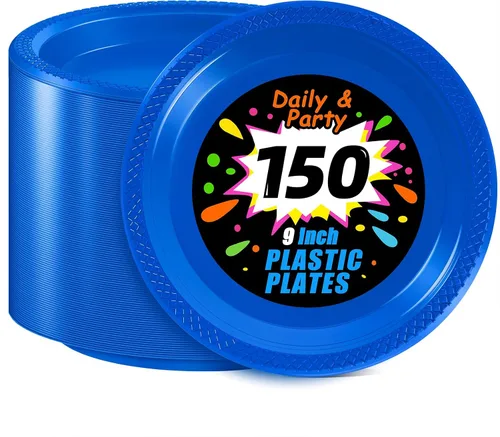 Miniatura 16 de WELLIFE Platos de postre negros de 7 pulgadas, 150 unidades, platos de postre de plástico desechables para fiestas, pasteles, aperitivos, ensaladas