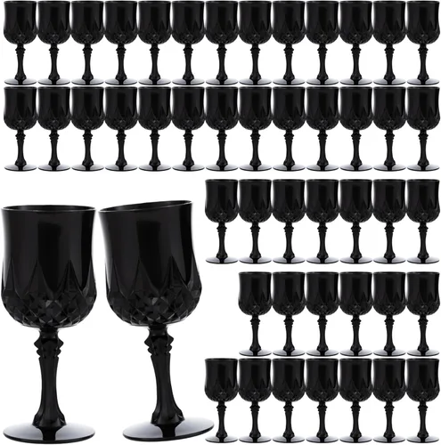Miniatura 20 de JLYLOL Copas de Vino Vintage de Plástico 7OZ Copas de Plástico Vintage Vasos para Beber 24PCS Cristalería Retro para Bodas Copas de Agua Negro