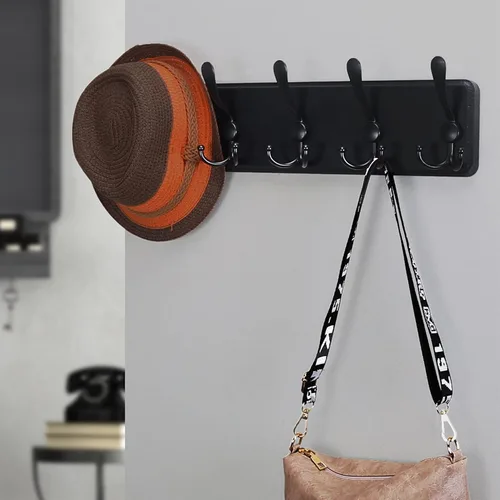 Miniatura 8 de Dseap Perchero de Pared Montado - 5 Ganchos Triangulares, Resistente, Perchero de Pared de Madera para Abriggos, Sombreros, Chaquetas, Ropa, Negro