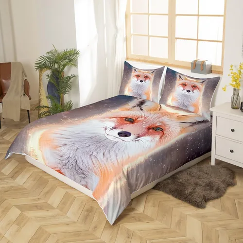 Miniatura 3 de Homewish Juego de ropa de cama de zorro 3D, tamaño individual, juego de funda de edredón con temática de animales salvajes de la naturaleza, 2