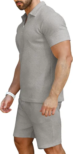 Miniatura 3 de KUYIGO Conjunto de camisa polo y pantalones cortos para hombre, trajes de verano a la moda, casual, de manga corta, traje de 2 piezas para hombre