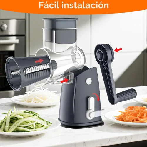 Miniatura 8 de MealHelper Rallador de queso rotativo de 5 cuchillas con manivela manual y caja de almacenamiento, picador de verduras, triturador de queso para Gris