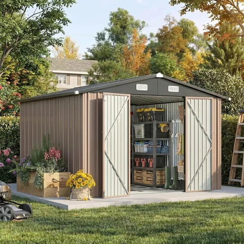 Miniatura 26 de Devoko Cobertizo de almacenamiento de 5 x 3 pies con marco de suelo, cobertizo de herramientas de jardín impermeable con puerta con cerradura