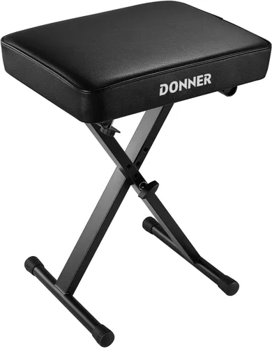 Donner Banco de piano, banco ajustable para teclado, taburete portátil, silla plegable, asiento plegable, estilo X, 2.4 pulgadas de grosor acolchado
