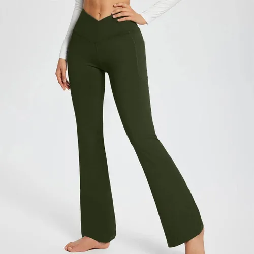 Miniatura 2 de Ceboyel Pantalones de yoga con corte de bota para mujer, leggings de entrenamiento de cintura alta, pantalones deportivos con bolsillos