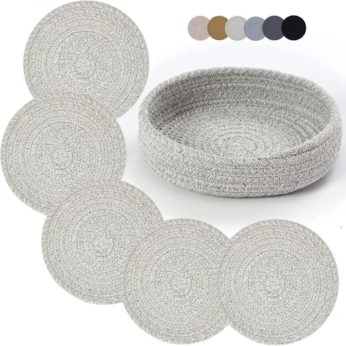 Coga Salvamanteles para platos, ollas y sartenes, almohadillas calientes de 7 pulgadas, 5 piezas con cesta de almacenamiento, protector de mesa de