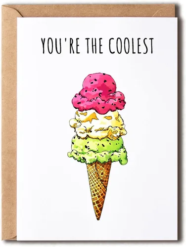 EdgarGifts You're The Coolest - Tarjeta de helado - Tarjeta de amor - Tarjeta de mejor amigo - Tarjeta de cumpleaños - Tarjeta de felicitación linda
