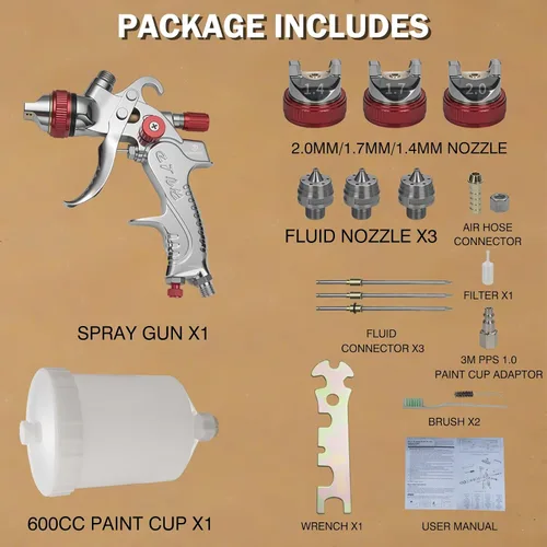 Miniatura 5 de LIHAISHENG HVLP Pistola pulverizadora con boquillas de acero inoxidable de 1.4/1.7/0.079 in, taza de pintura de alimentación por gravedad, control