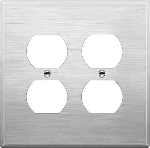 LIDER Placa de pared de metal para receptáculo doble dúplex, resistente a los impactos/corrosión, cubierta de salida de metal, acero inoxidable 430,