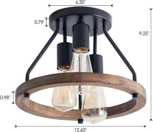 Miniatura 3 de Lámpara de techo de montaje empotrado rústica con pantalla circular de madera de roble blanco Mini lámparas semi empotradas de granja para pasillo