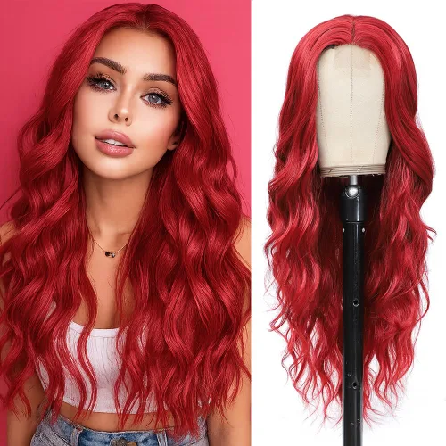 Miniatura 17 de Peluca larga negra ondulada con flequillo para mujer, 26 pulgadas, peluca sintética de aspecto natural de repuesto para uso diario, fiesta, cosplay