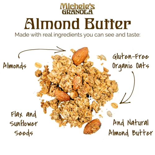 Miniatura 3 de Michele's Granola Mantequilla de almendras, hecha a mano, grano entero, vegano, sin gluten y sin OGM, bolsas resellables de 12 onzas, paquete de 6